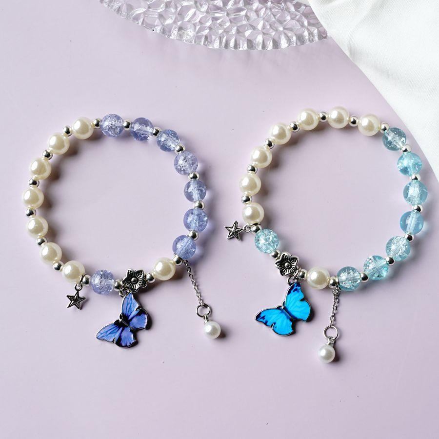 new elegant girlfriends pearl cracked cystal bracelet female special-interest design japanese and korean blue butterfly bracelet cross-border sold jewelry