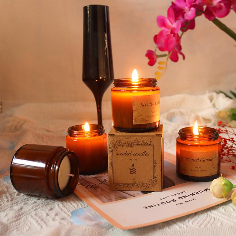 3.5oz soy wax aromatherapy candle brown amber glass candle romantic fragrance smaller brown bottle fragrance wax
