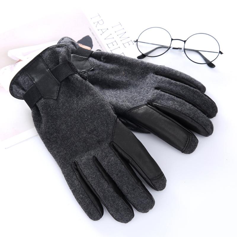Genuine Leather Woolen Gloves Men's Winter Fleece-Lined Warm Sheepskin Gloves Cycling Winter Cold-Proof Gloves Wholesale