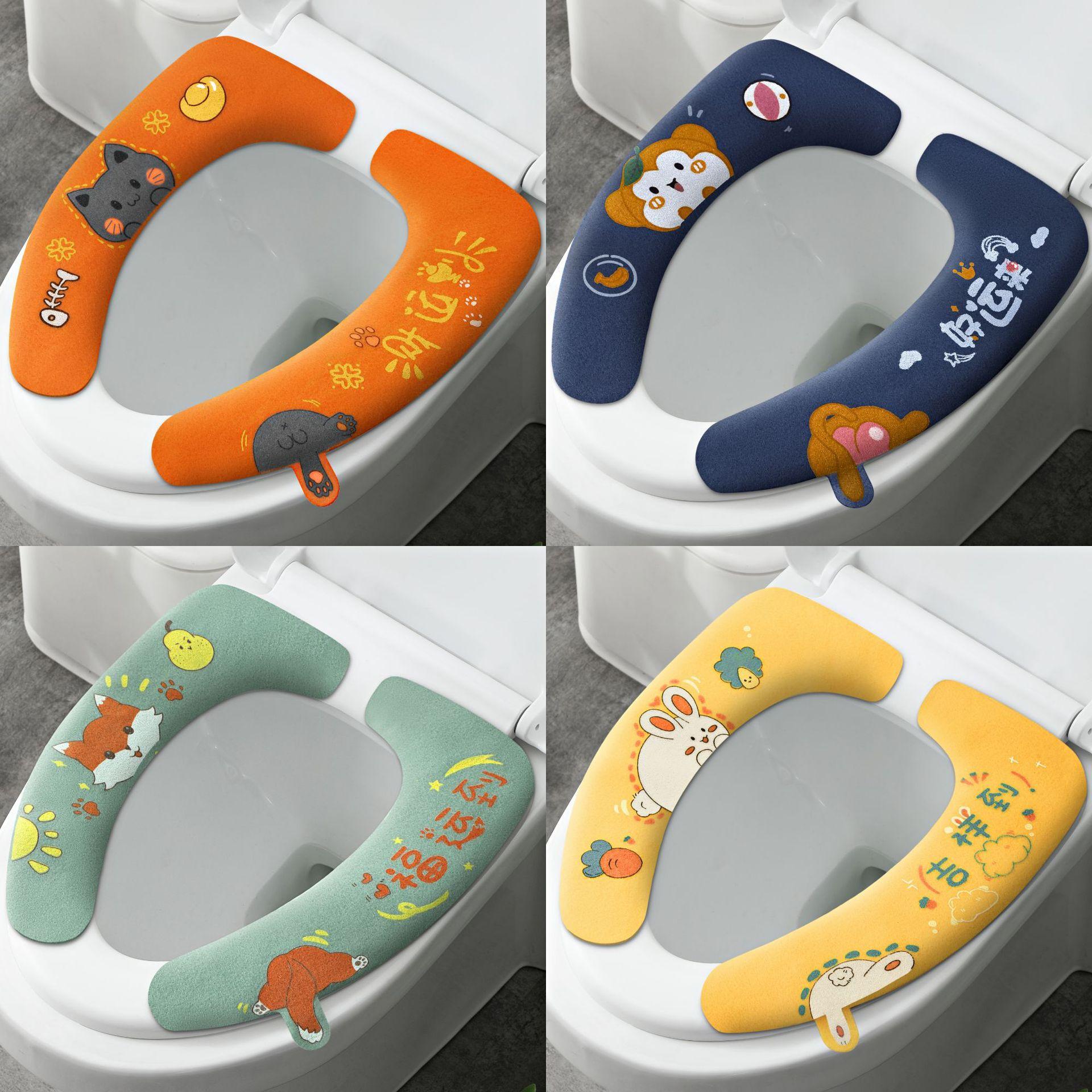 Toilet Seat Household Handle Happy Day Adhesive Toilet Cushion Toilet Seat Cover Waterproof Winter Four Season Toilet Seat