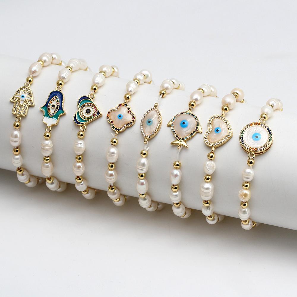 new drop oil eye pearl bracelet female shell devil's eye popular chain bracelet men and women pearl jewelry