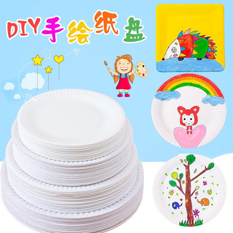 white paper pallet paper plate children's painting graffiti disposable paper tray paper pallet cake plate kindergarten diy handmade material