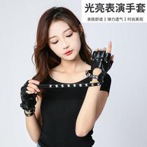 gloves for performance rivet half finger dance performance punk nightclub pole dance thin pu thunder hip hop motorcycle gloves