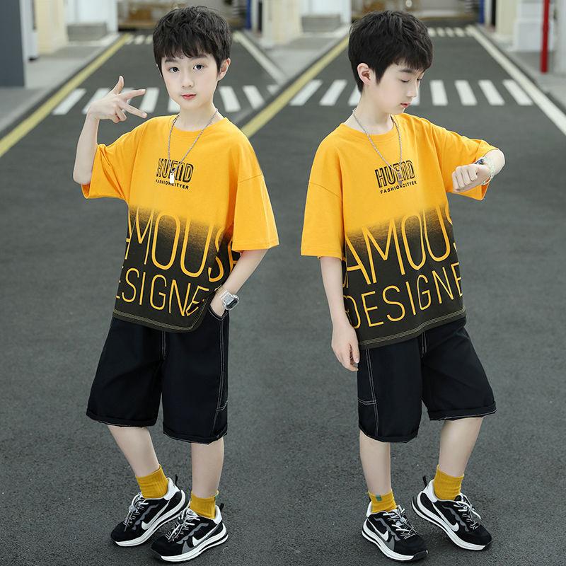 Children's Clothing Boys' Suit Summer 2023 New Medium and Big Children Boys' Summer Clothing Korean Style Fashionable Clothes Handsome Short Sve