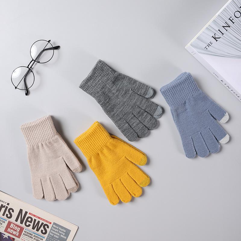 Winter Women's Touch Screen Adult Knitted Thickened Men's Five-Finger Warm Mobile Phone Game Riding Gloves Wholesale