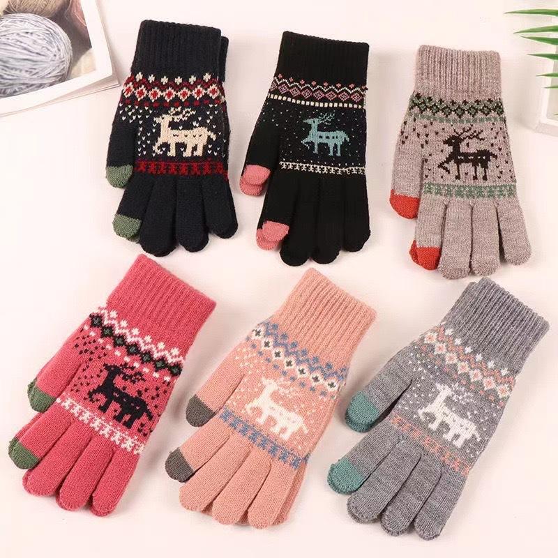 gloves men's and women's warm-keeping and cold-proof winter velvet gloves touch screen knitted wool riding deer gloves christmas