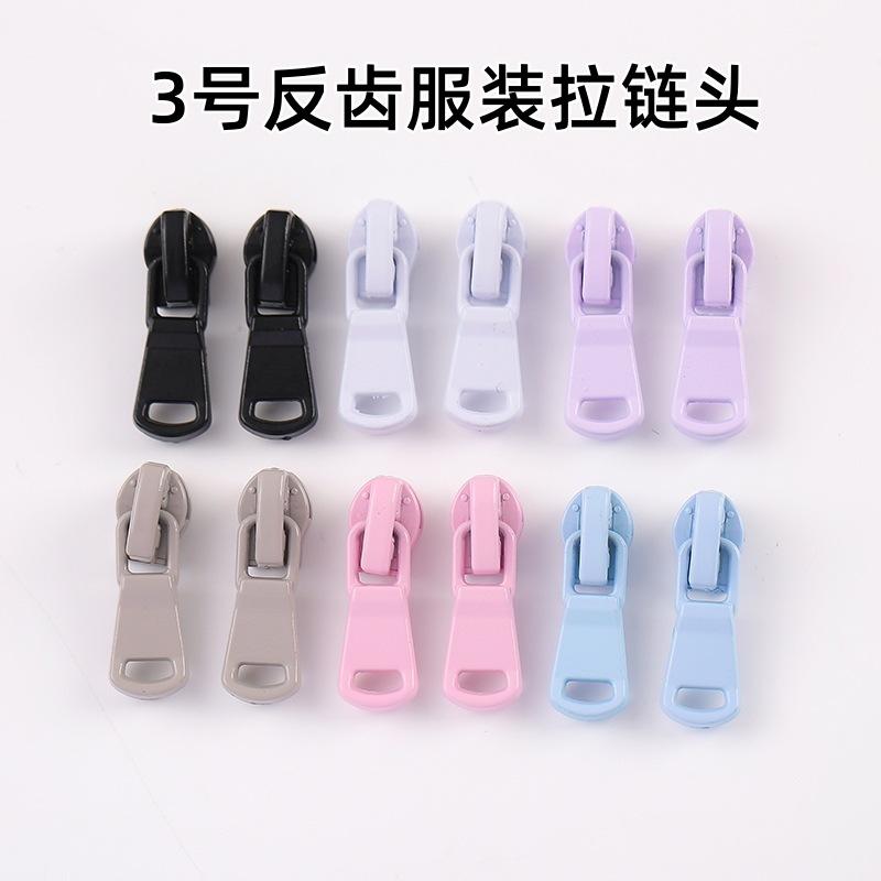 no. 3 nylon reverse tooth zipper head metal self-locking reverse-mounting sun-protective clothing clothing special reverse-mounting pull head source factory