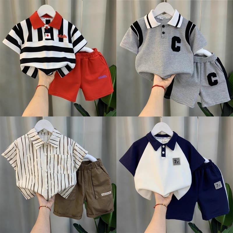 children's clothing boys summer suit 2024 new cool handsome baby boy short sleeve clothes children's western style summer two-piece suit