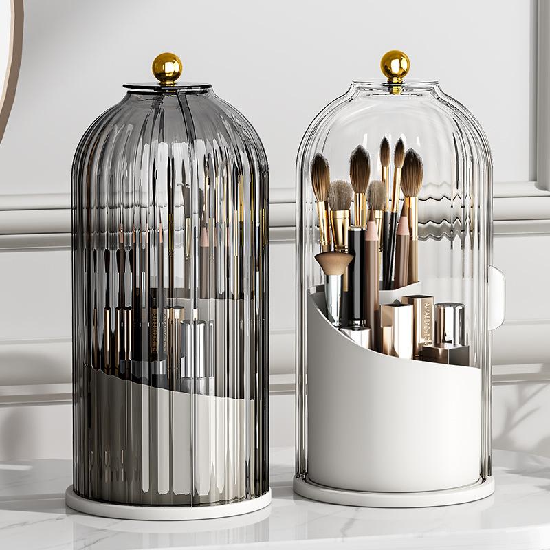 bird cage pen holder dustproof compartment desktop cosmetics storage box rotating cosmetic brush storage container dressing table