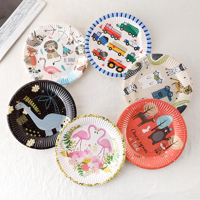 Wholesale 7-Inch Cartoon Disposable Color Paper Pallet Children's Birthday Party Wedding Supplies Decorative Plates Dinner Plate