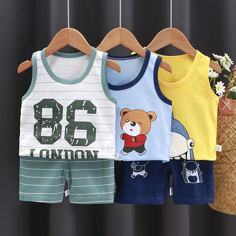 children's vest suit pure cotton summer boys 2023 girls shorts summer clothes baby clothing children's clothing wholesale