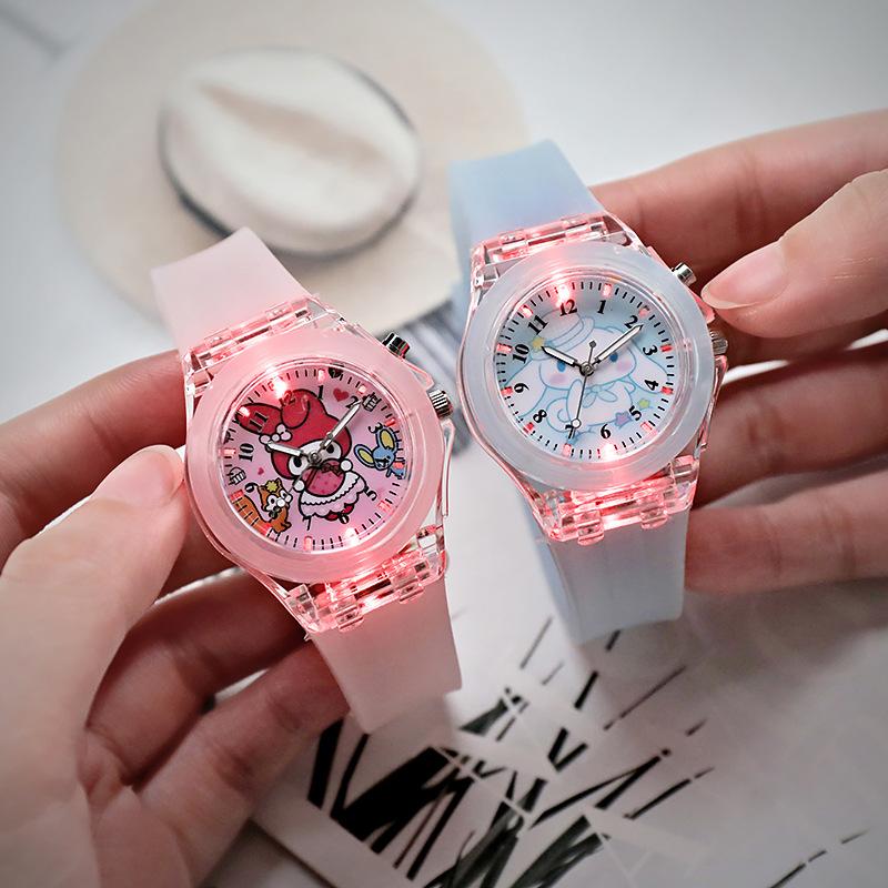 popular student children watch cartoon sanrio silicone led watch kids luminous glow watch wholesale full figure