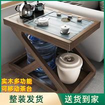 solid wood sofa side cabinet movable small tea trolley corner table coffee table balcony tea drinking tea table small integrated tea table
