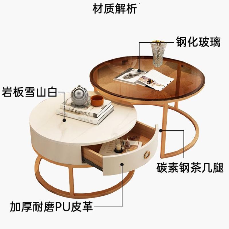 living room home light luxury and simplicity combination stone plate minimalist small table cream style small apartment italian glass round coffee table details Picture