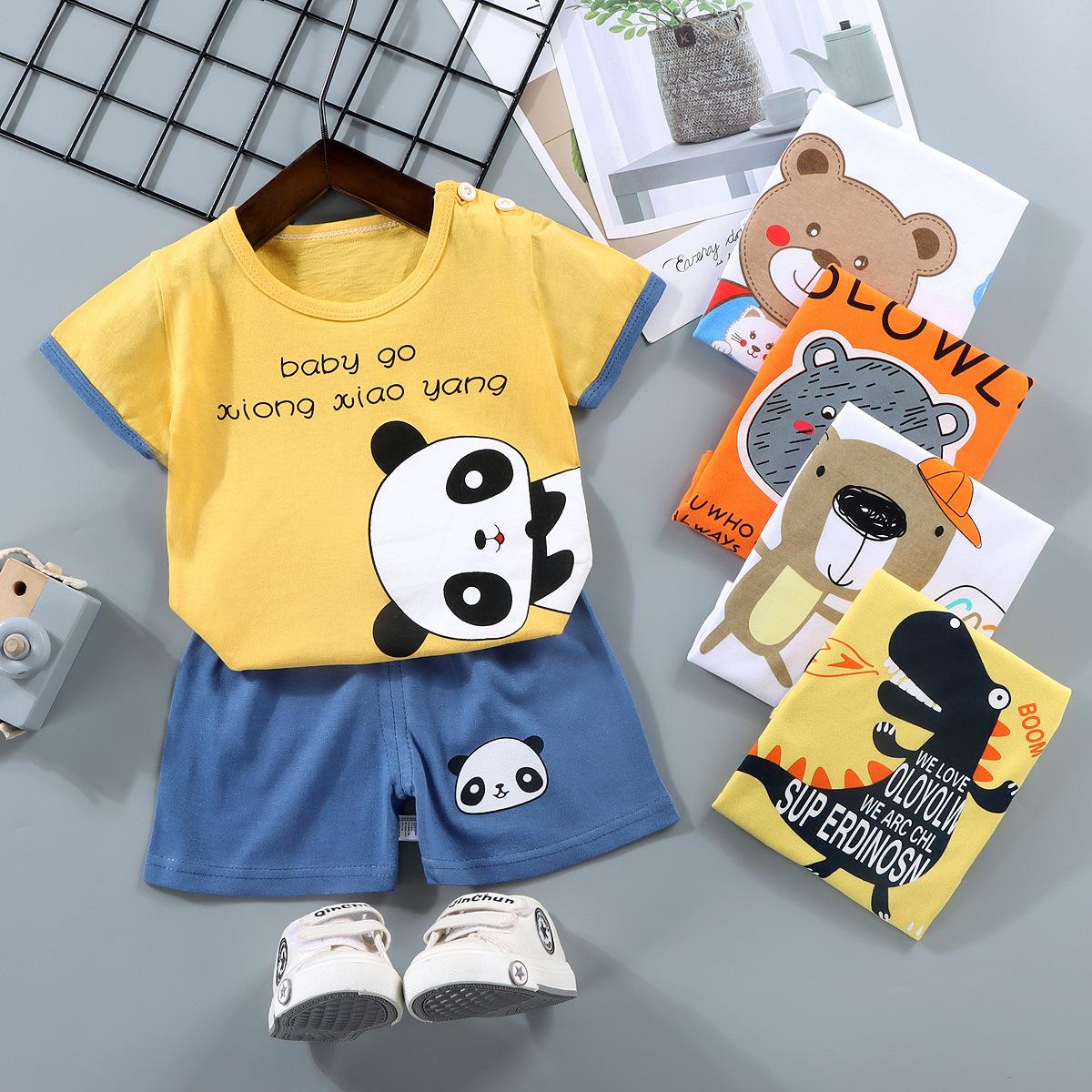 children's short-sleeved suit boys' cotton t-shirt baby children's summer clothing girls' shorts clothes for babies summer wholesale