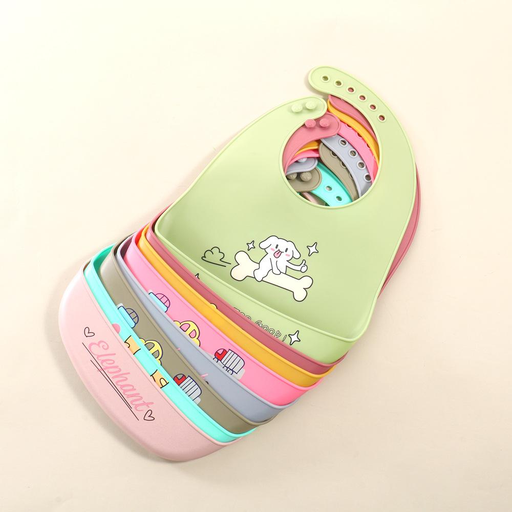 children's silicone printing flat bib platinum silicon baby feeding tableware suit anti-dirty bib