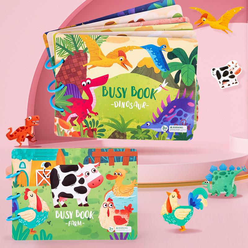 wholesale enlightening early education dinosaur animal quiet busybook children's busy book educational toys repeatedly paste book