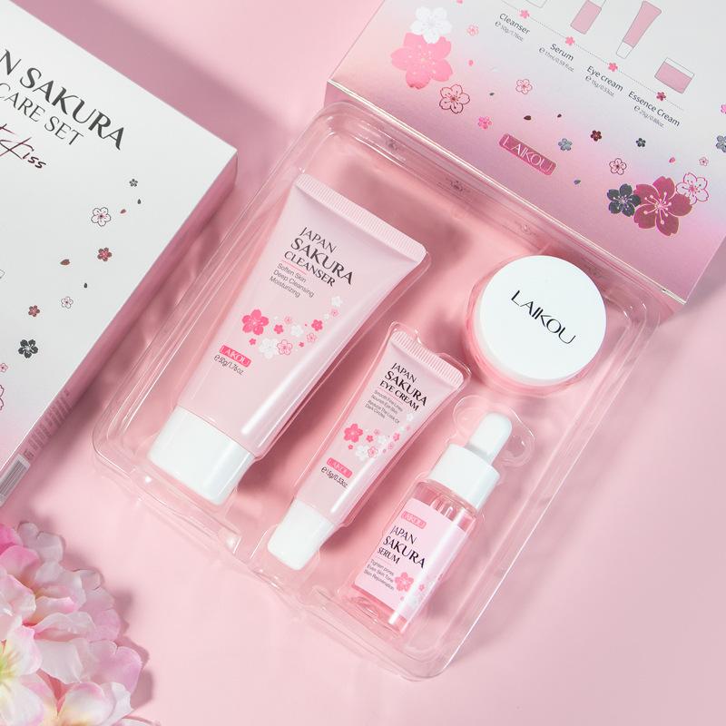 cross-border laikou japanese cherry blossoms skin care product set 4-piece cleansing essence eye cream face cream factory wholesale full figure