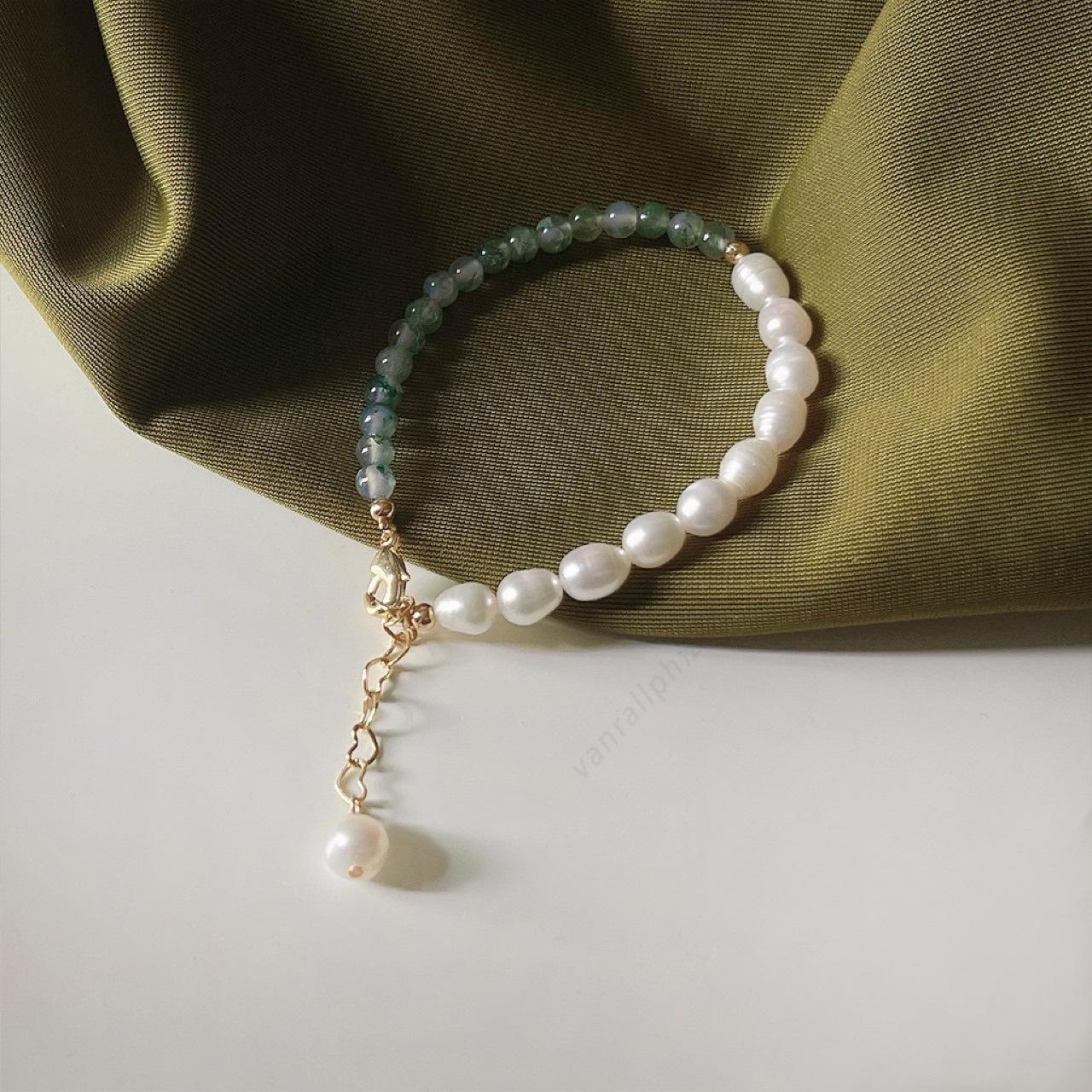 original aquatic plants jade bracelet asymmetric natural freshwater pearl bracelet retro french girlfriends hand jewelry wholesale