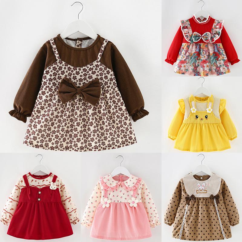baby gown children's corduroy bib waterproof eating clothes female children & baby bib princess apron autumn and winter long sleeve