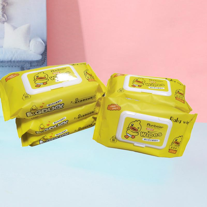 Small Yellow Duck Baby Hand and Mouth Wipes Thickened Family Pack Big Bag Baby Wipes Maternal and Infant Store Gifts Baby Wet Wipes Specification drawing