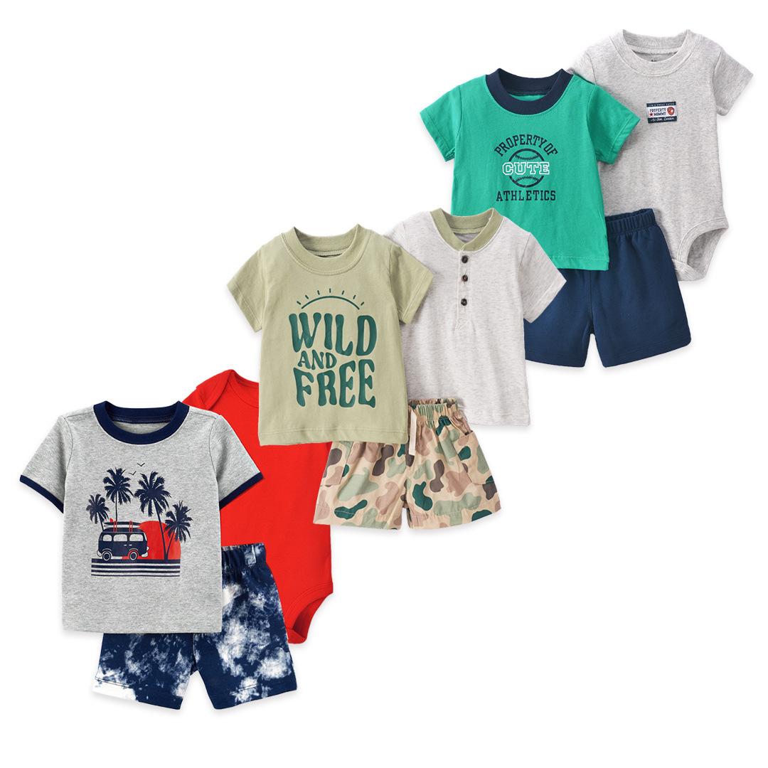 infant class a summer clothes short sleeve shorts onesie 3-piece set girls' two-piece dress children's clothing wholesale summer clothes