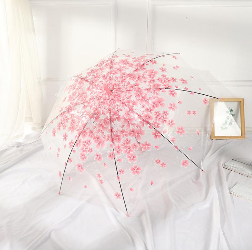 children's straight pole umbrella transparent umbrella flowers scattered colorful petals fresh apollo bird cage transparent umbrella