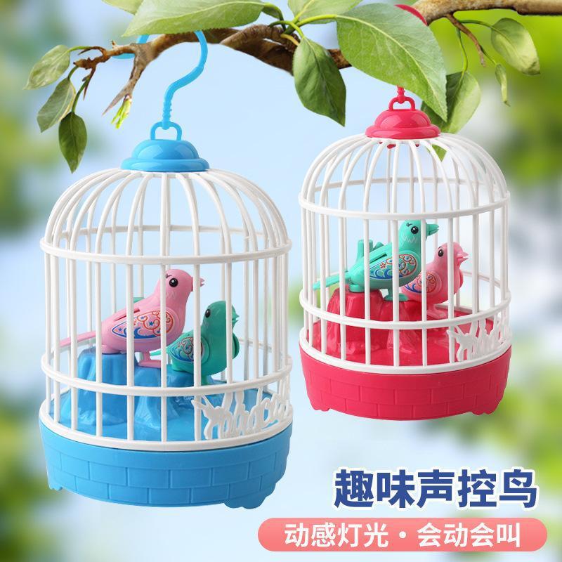 cross-border electric voice-controlled bird cage tiktok same stall bird cage simulation sound light induction bird cage toy