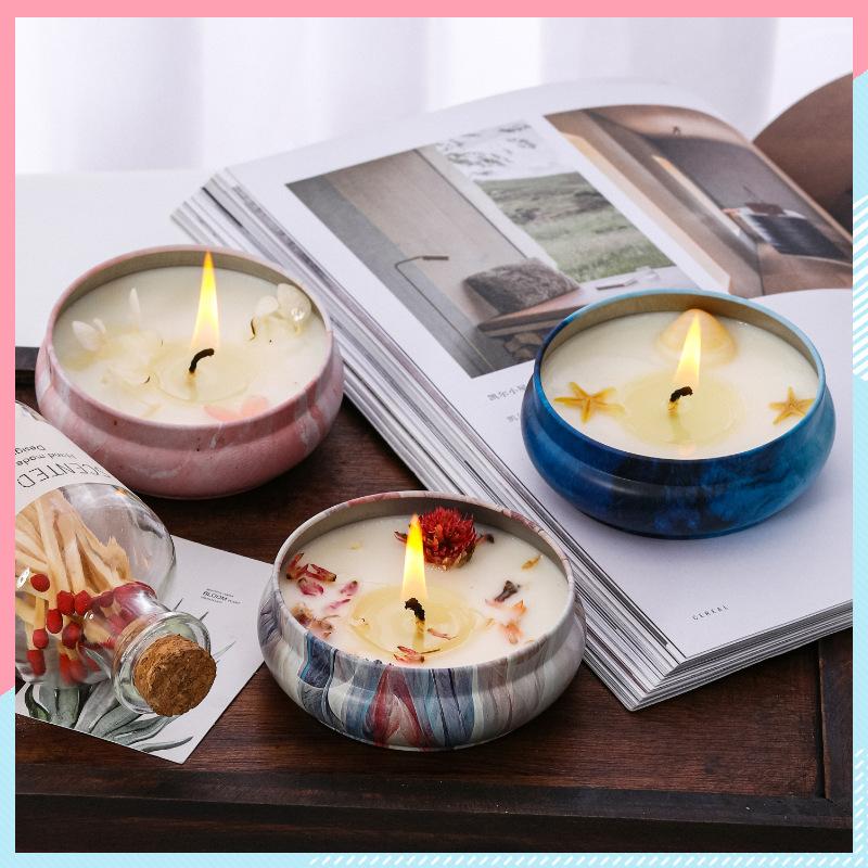 smokeless aromatherapy plant wax aromatherapy candle fresh air cross-border retro tinplate dried flower flat tin fragrance candle
