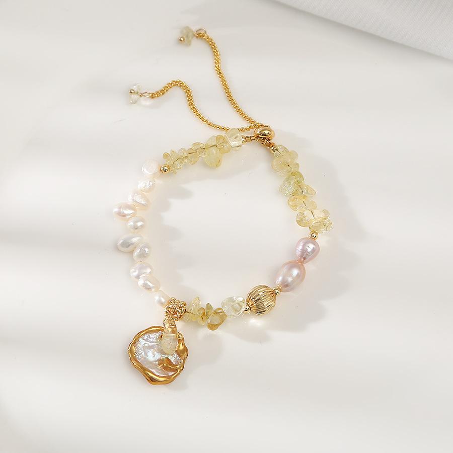 citrine stroke baroque natural pearl all-match bracelet special-interest design light luxury bracelet girlfriends student jewelry