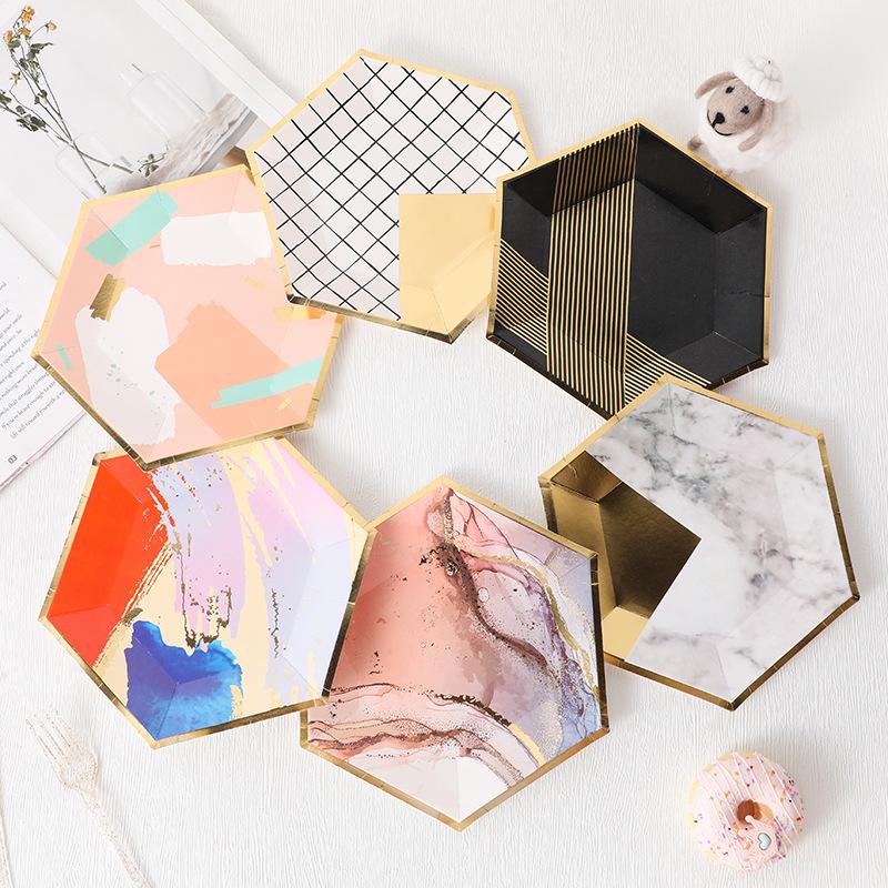 cross-border new hexagonal color gilding paper plate birthday party supplies disposable diamond paper plate