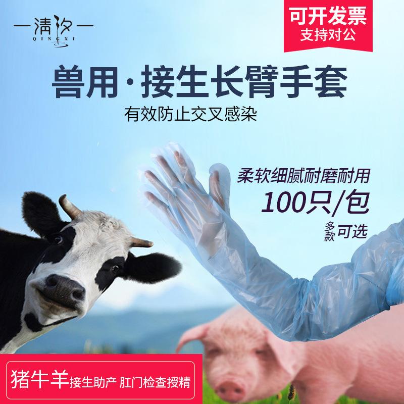 veterinary disposable long-arm gloves pe thicken and lengthen delivery inspection cattle and sheep breeding gloves wholesale
