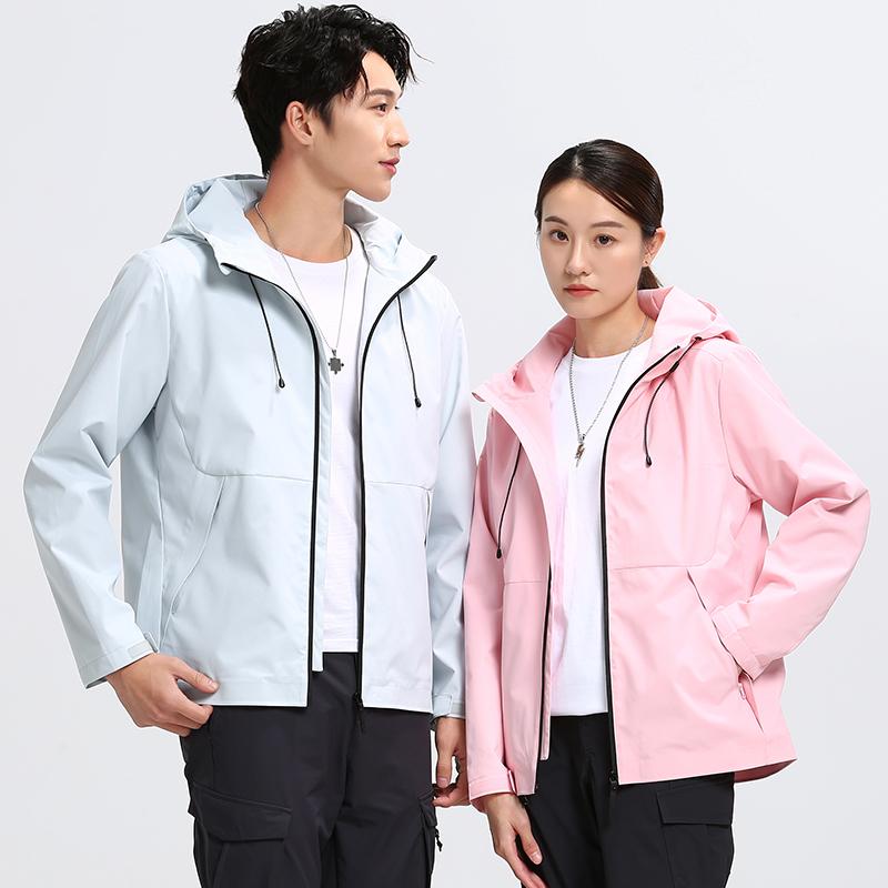 秋冬新款宽松舒适情侣护颈薄款冲锋衣DX-8028-2