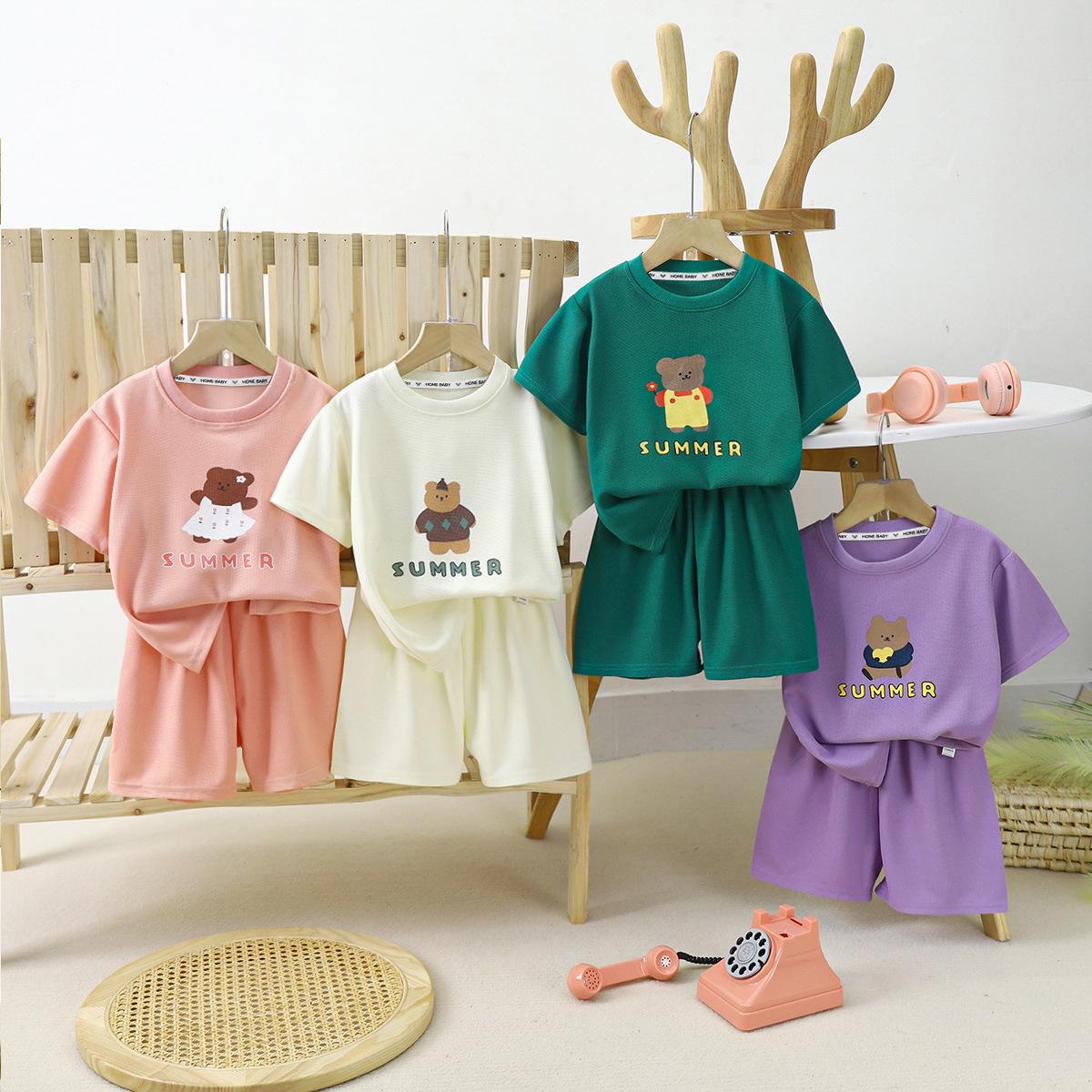 Children's Short-Sved Suit Summer New Boys' Clothes Girls' Shorts Clothing T-shirt Baby Summer Clothing Children's Clothing Wholesale