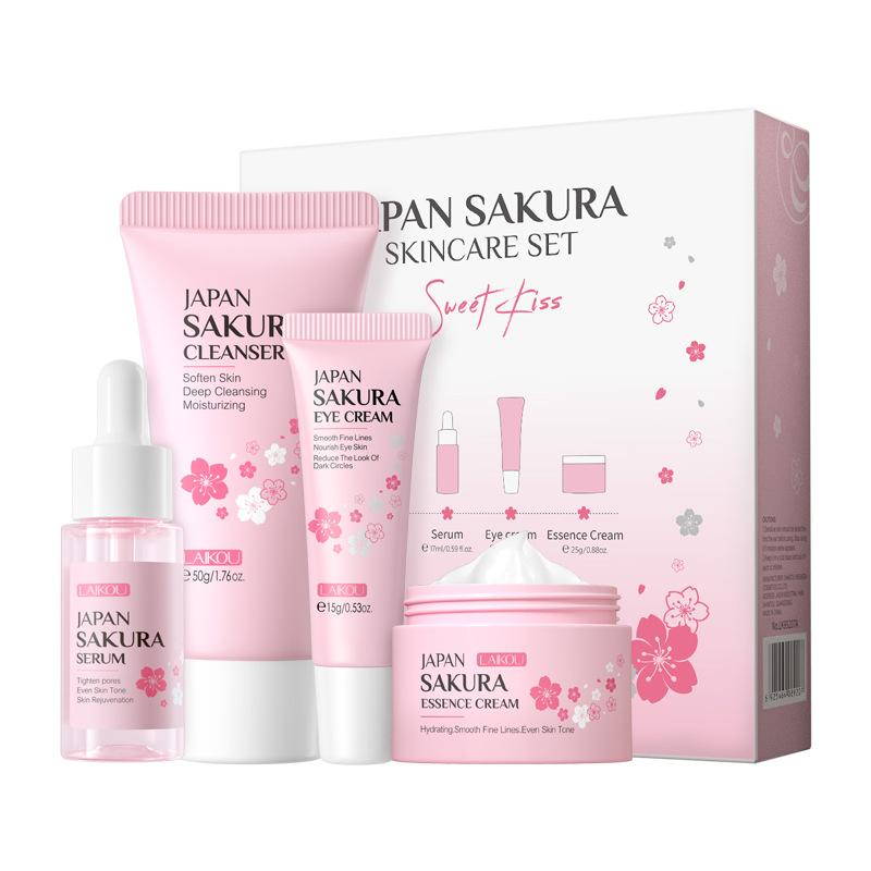 cross-border laikou japanese cherry blossoms skin care product set 4-piece cleansing essence eye cream face cream factory wholesale Item Picture