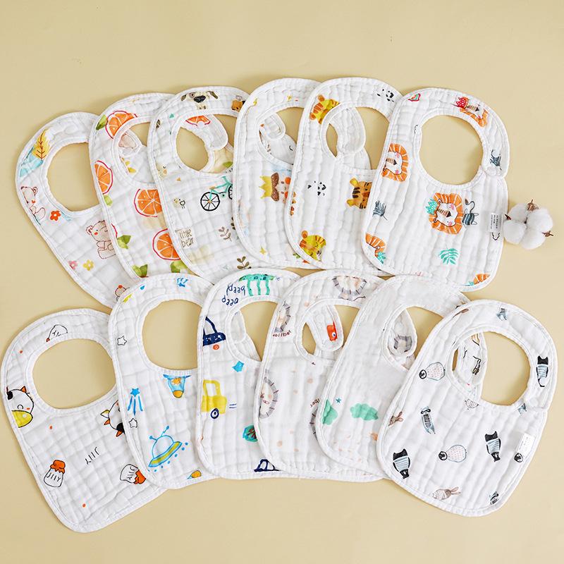 eight-layer gauze u-shaped bib baby duplex printing side snap button water-absorbing bib baby saliva towel