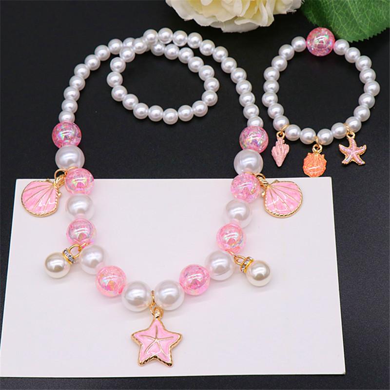 korean children's pearl necklace, bracelet set shell ocean series necklace baby girl accessories wholesale