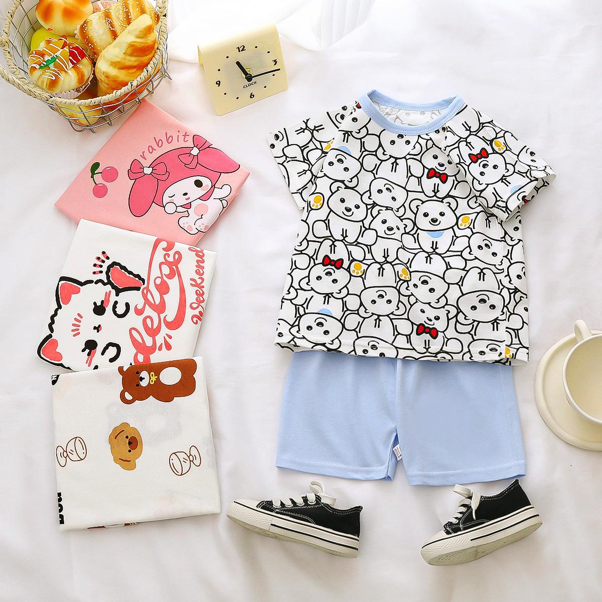 children's short-sleeved suit cotton summer new boy summer clothing baby t-shirt girls clothes clothing thin children's clothing