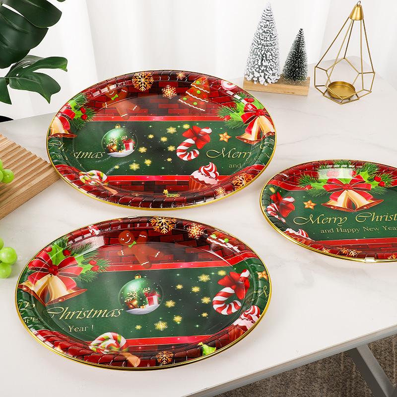 christmas flower paper plate square fruit plate wholesale new multi-pattern fruit plate package golden edge flower paper plate supply