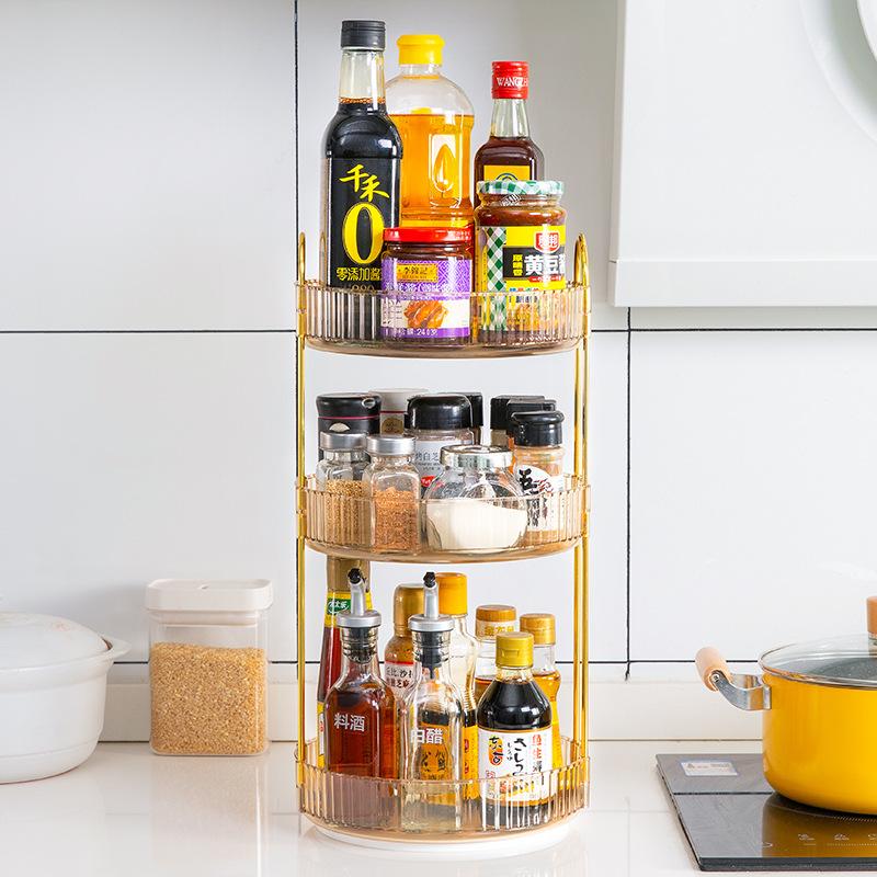 Light Luxury Rotatable Kitchen Seasoning Product Storage Rack Household Countertop Multi-Purpose Floor-Standing Organizer Portable Storage Rack
