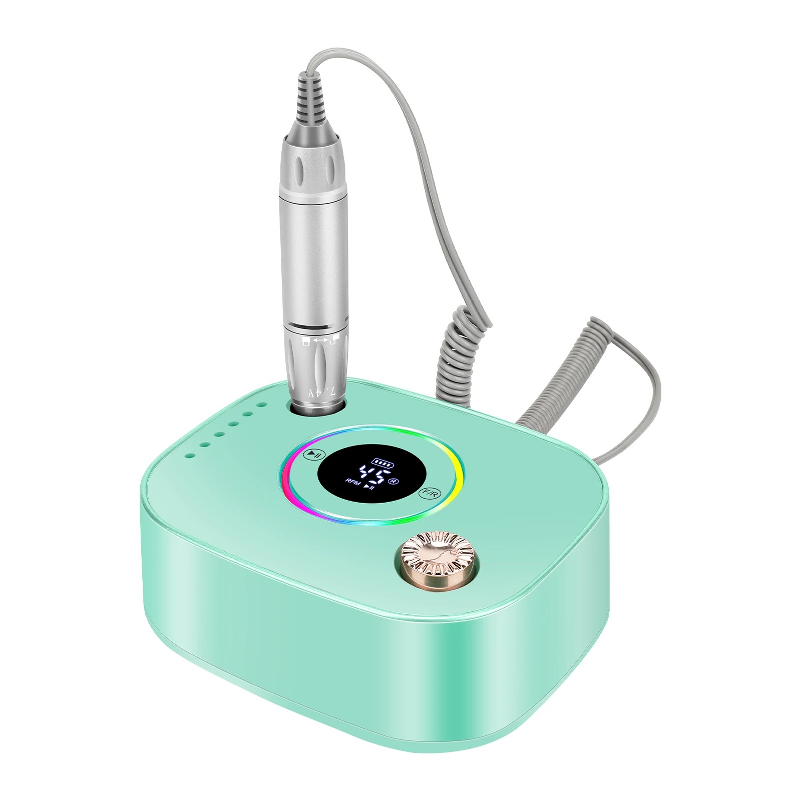 2024 New cross-border exclusive 45,000 RPM battery-powered nail polish machine with colorful light strips Application Scenario