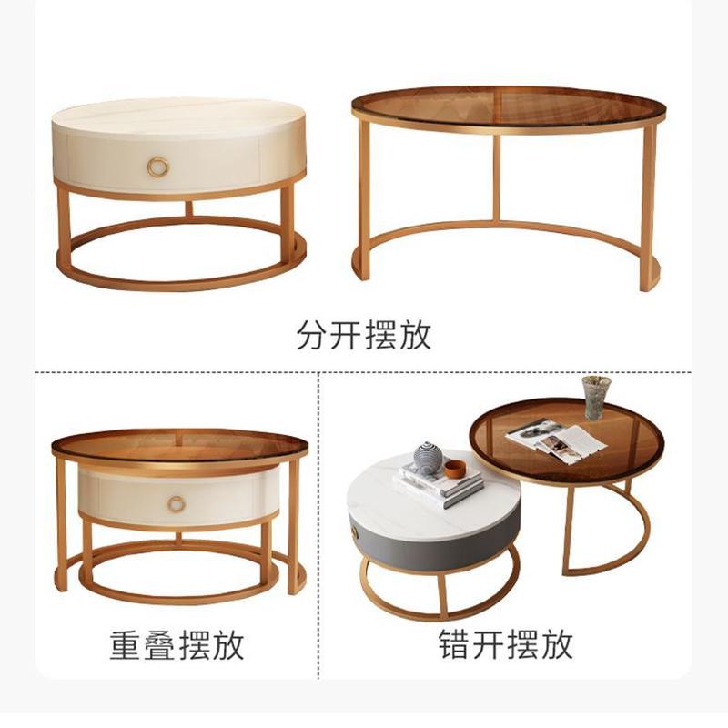 living room home light luxury and simplicity combination stone plate minimalist small table cream style small apartment italian glass round coffee table Specification drawing
