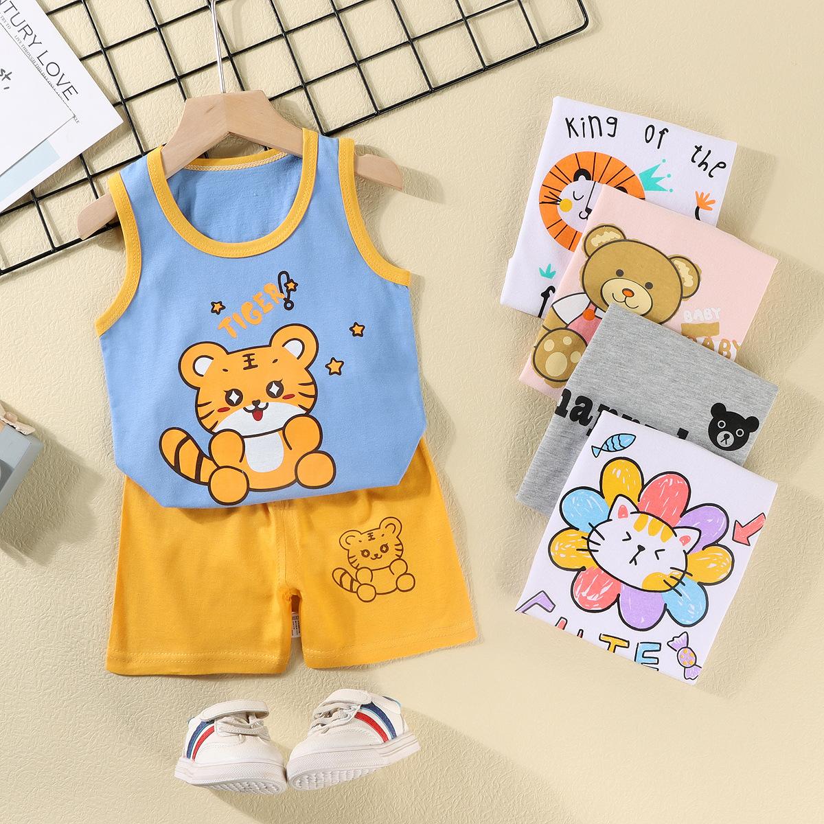 children's vest suit summer pure cotton new girls' shorts clothes baby korean style sleeveless for boy suit children's clothing