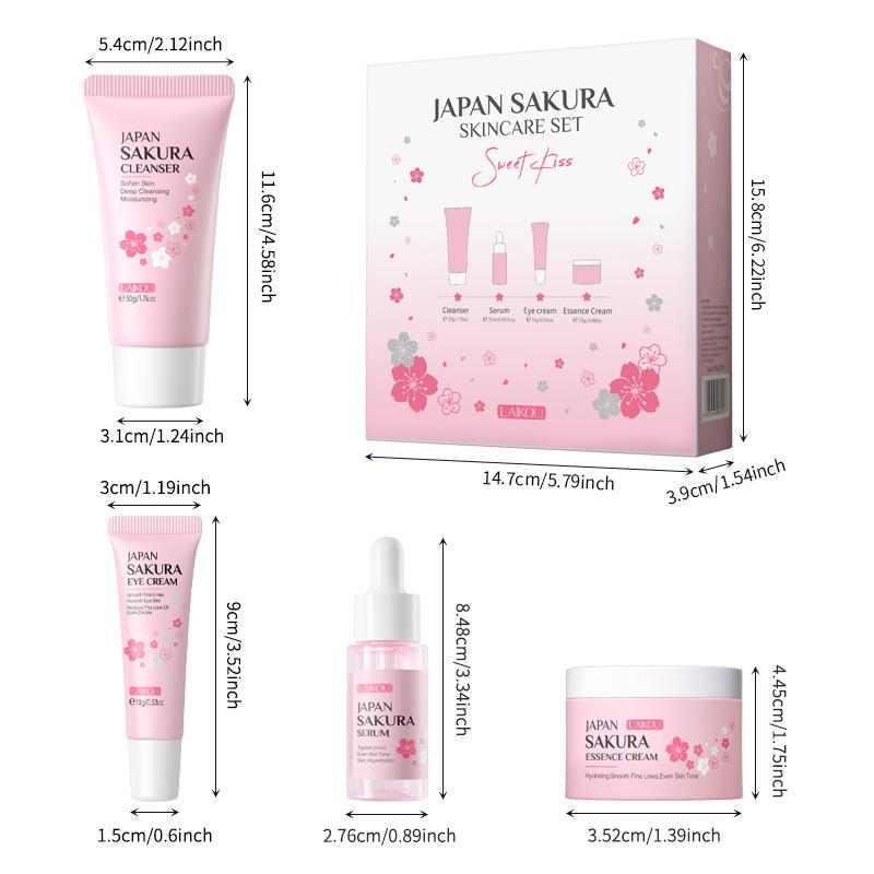 cross-border laikou japanese cherry blossoms skin care product set 4-piece cleansing essence eye cream face cream factory wholesale Application Scenario