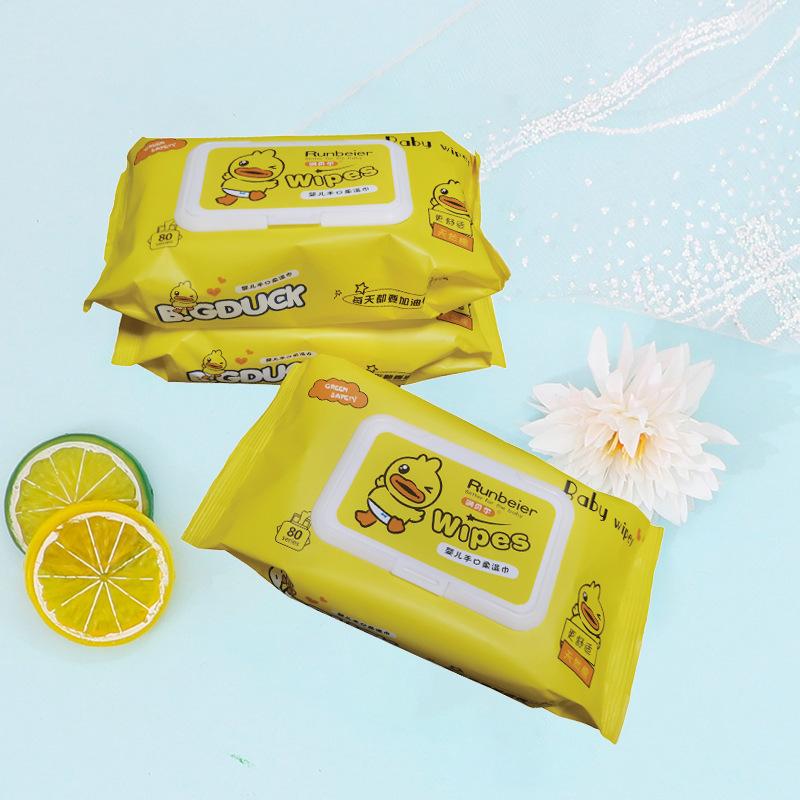 Small Yellow Duck Baby Hand and Mouth Wipes Thickened Family Pack Big Bag Baby Wipes Maternal and Infant Store Gifts Baby Wet Wipes Application Scenario