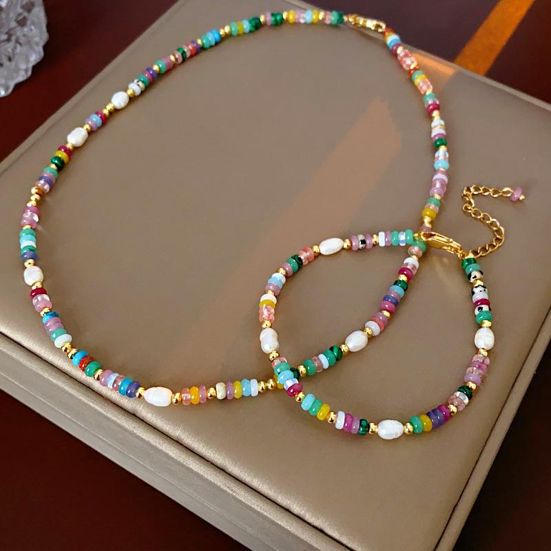 18k gold plating color baroque pearl bracelet fashion temperament bracelet niche high sense jewelry suit