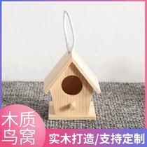 cross-border wooden bird cage bird house house bird nest hanging bird nest diy graffiti christmas decorations hanging bird