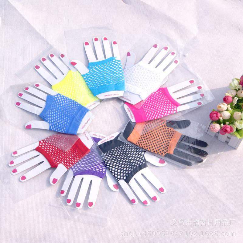 fishnet mid-length short mesh fluorescent sexy punk multi-color wansheng carnival sexy gloves female sexy gloves