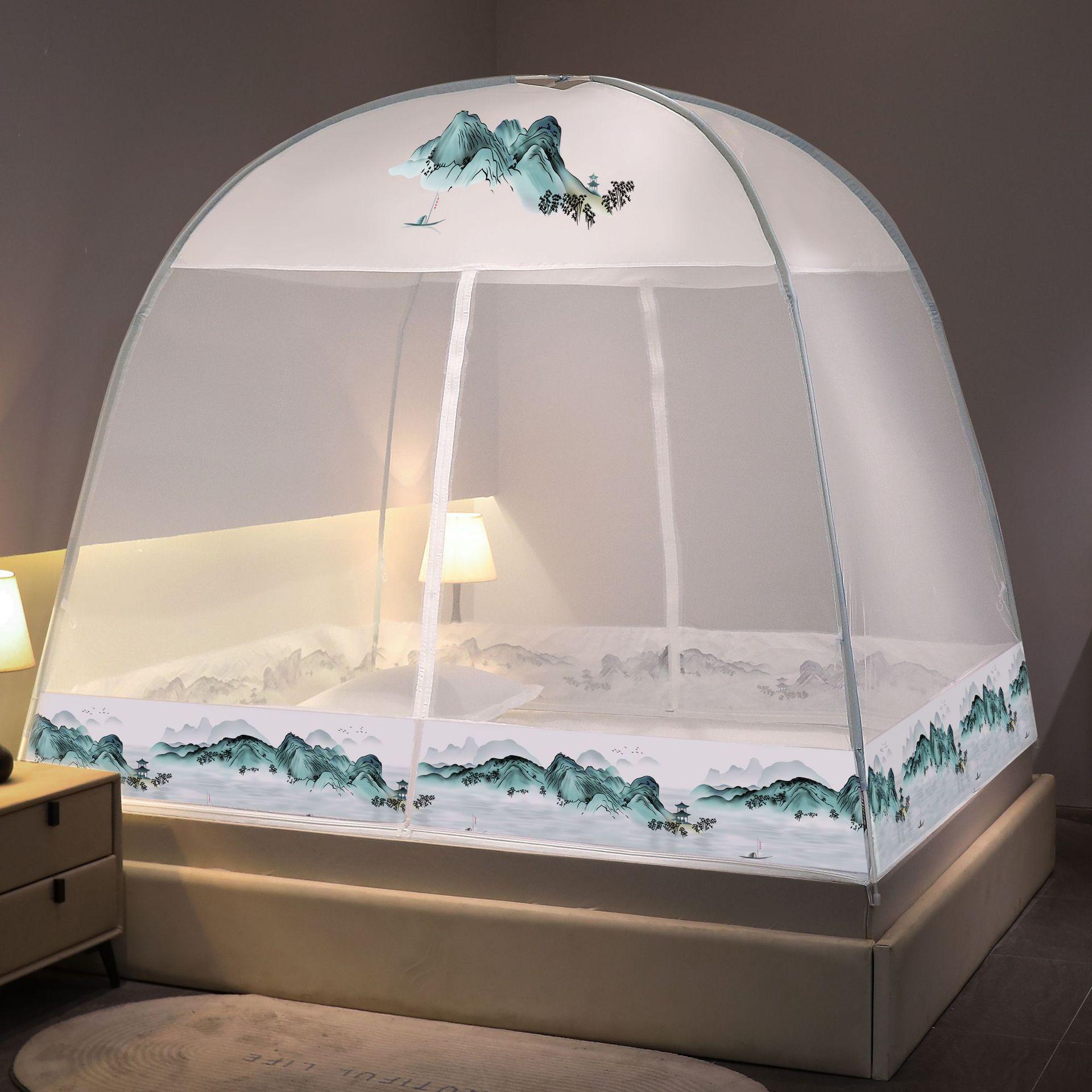 Cross-Border Yurt Mosquito Net Installation-Free Bottom Folding Single and Double Door Simple Magic Mosquito Net Mosquito Net