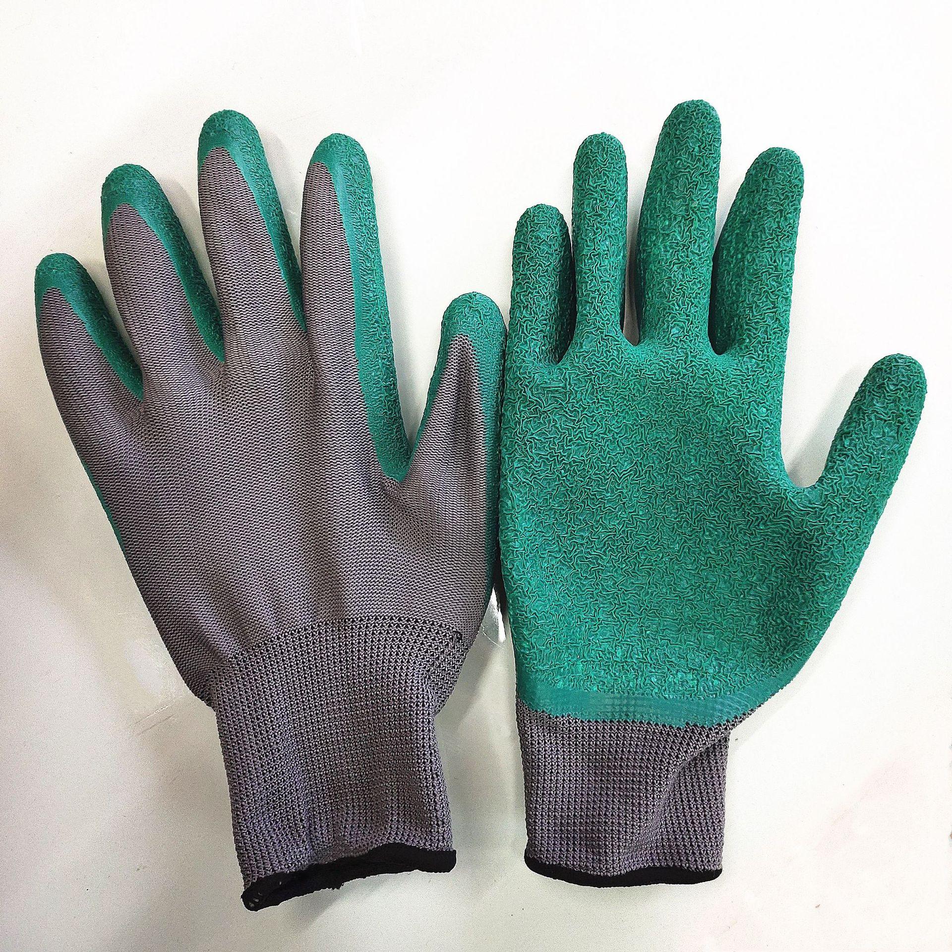 Thirteen-Needle Nylon Wrinkle Gloves Non-Slip Wear-Resistant tex Wrinkle Auto Repair Building Half Glue Rubber Hanged Industrial Gloves